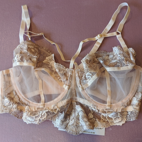 NWT Wolf and Whistle Grace Blush Embroidered Bra - Picture 2 of 8